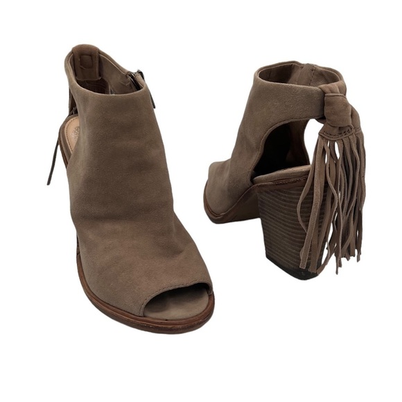 Vince Camuto Brown Leather Kyleena Block Heel Peep Toe Ankle Boots Size 6 Womens - Picture 1 of 12